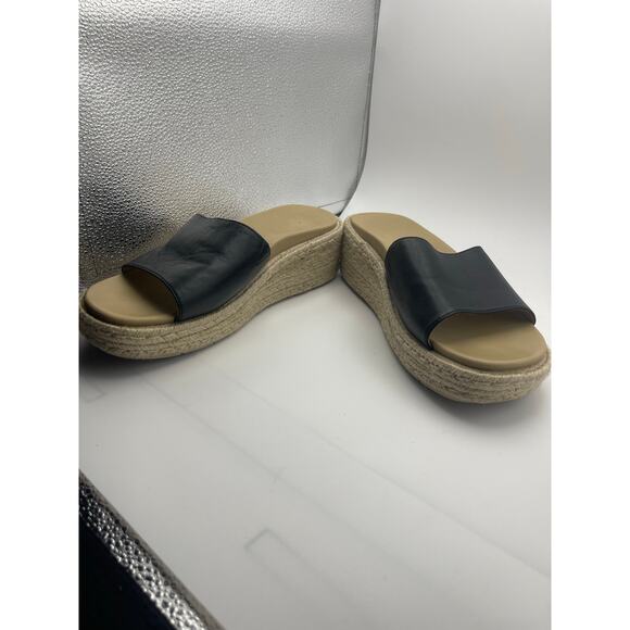 ABEO Solstice slide black leather upper wedge sandal Women’s Sz 8.5 - Picture 2 of 7